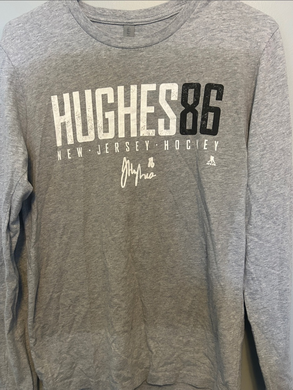 Hughes 86 Hockey Next Level Apparel Gray Long Sleeve Tee with HUGHES 86 Graphic